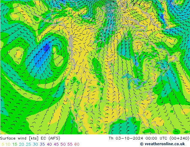 Surface wind EC (AIFS) Th 03.10.2024 00 UTC