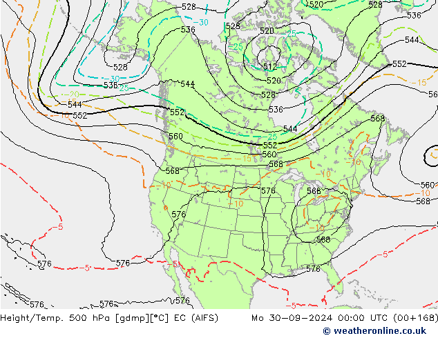 Height/Temp. 500 hPa EC (AIFS) Mo 30.09.2024 00 UTC