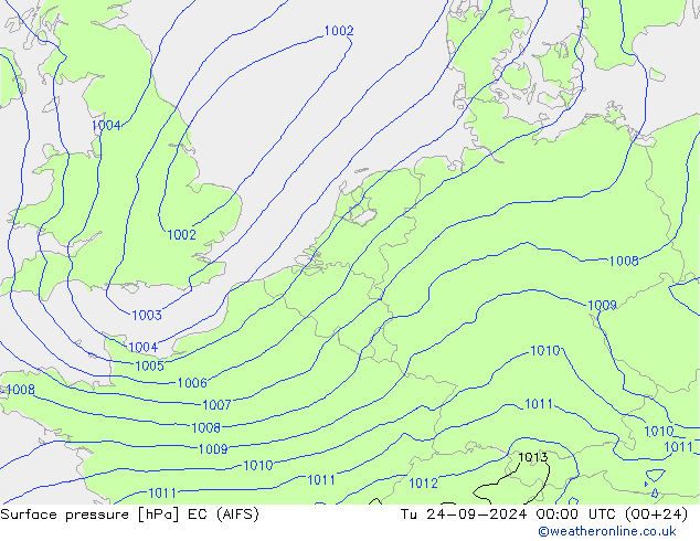 Atmosférický tlak EC (AIFS) Út 24.09.2024 00 UTC