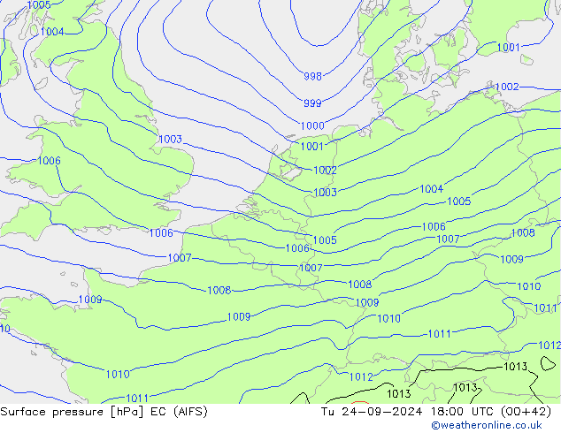 Surface pressure EC (AIFS) Tu 24.09.2024 18 UTC