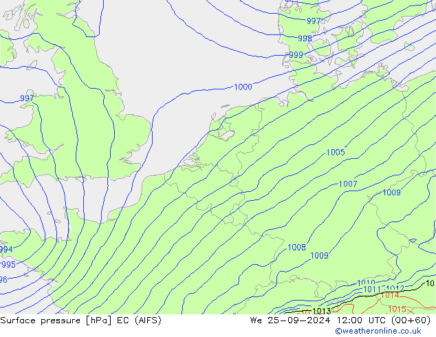 Atmosférický tlak EC (AIFS) St 25.09.2024 12 UTC