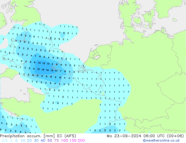 Precipitation accum. EC (AIFS) пн 23.09.2024 06 UTC