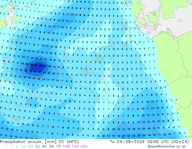 Precipitation accum. EC (AIFS) wto. 24.09.2024 00 UTC