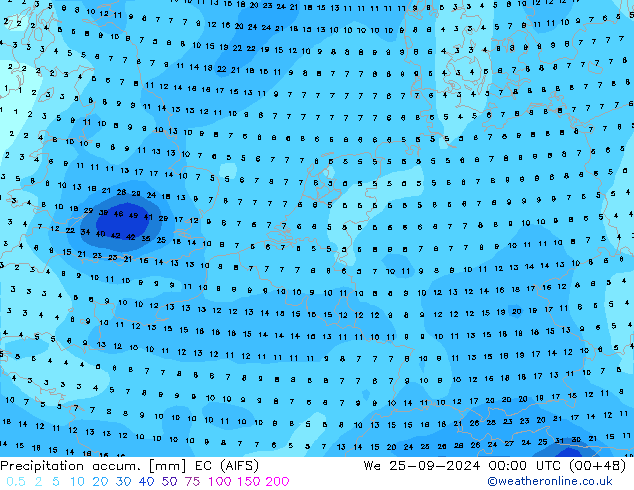 Precipitation accum. EC (AIFS) mer 25.09.2024 00 UTC