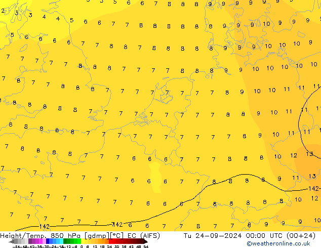 Height/Temp. 850 hPa EC (AIFS) Ter 24.09.2024 00 UTC