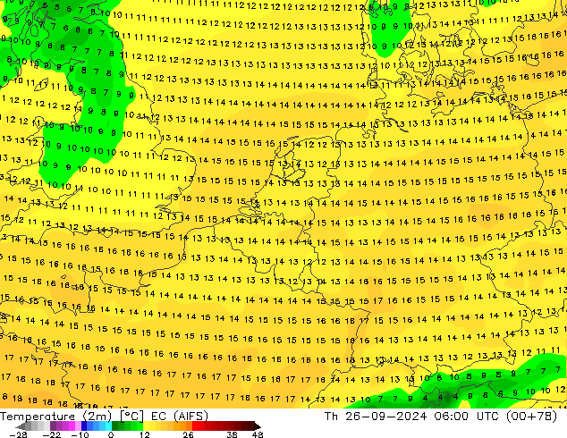 Temperatura (2m) EC (AIFS) jue 26.09.2024 06 UTC