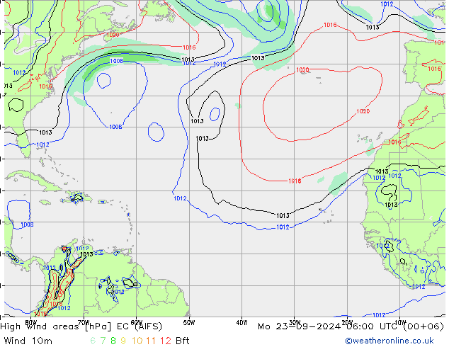 High wind areas EC (AIFS) Po 23.09.2024 06 UTC