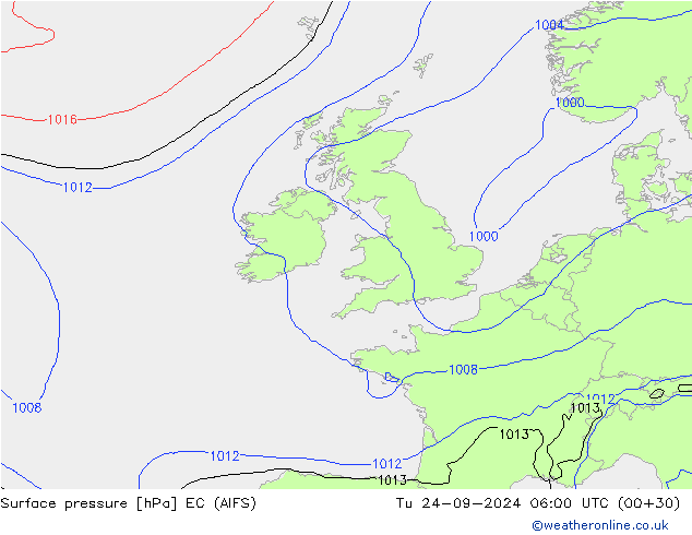 Pressione al suolo EC (AIFS) mar 24.09.2024 06 UTC