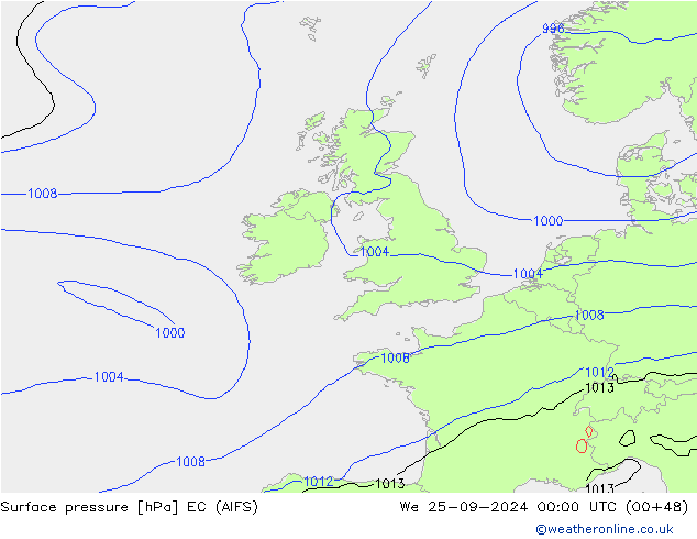 Surface pressure EC (AIFS) We 25.09.2024 00 UTC