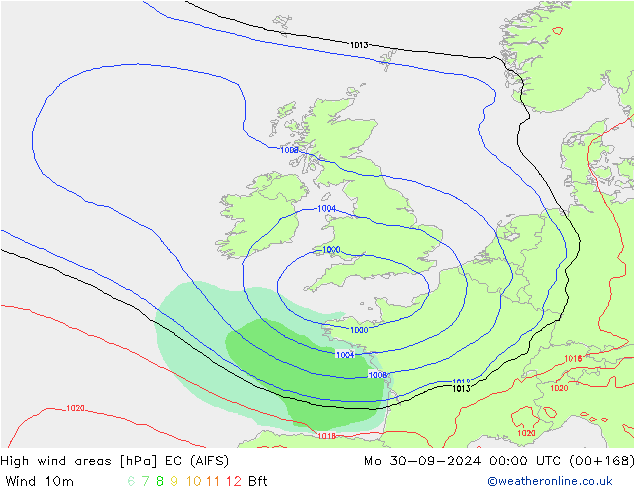 yüksek rüzgarlı alanlar EC (AIFS) Pzt 30.09.2024 00 UTC