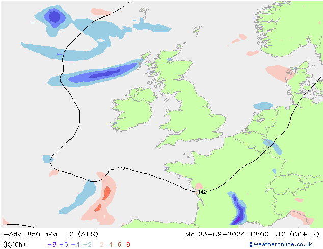 T-Adv. 850 hPa EC (AIFS) Mo 23.09.2024 12 UTC