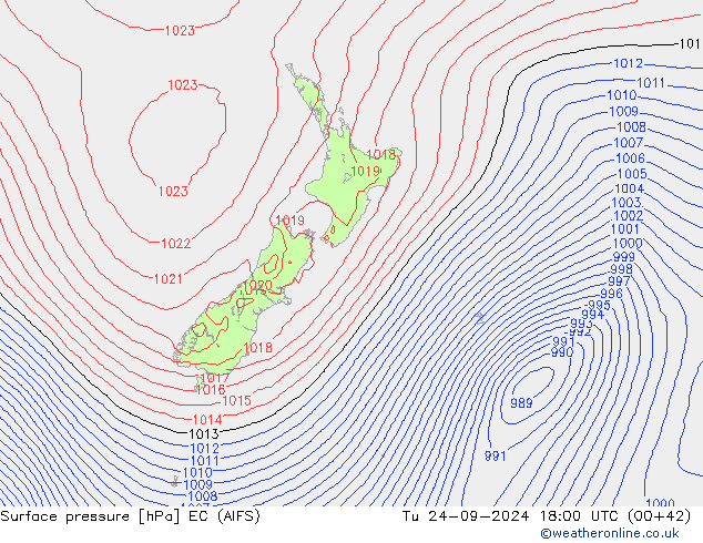 Atmosférický tlak EC (AIFS) Út 24.09.2024 18 UTC