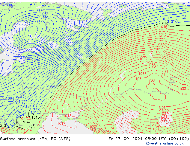 Surface pressure EC (AIFS) Fr 27.09.2024 06 UTC