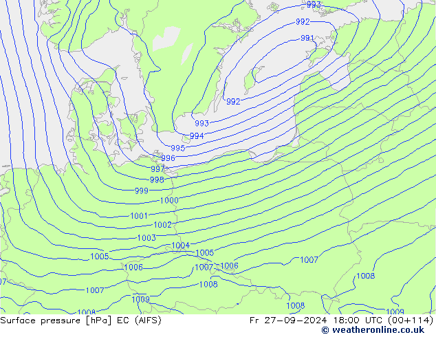 ciśnienie EC (AIFS) pt. 27.09.2024 18 UTC