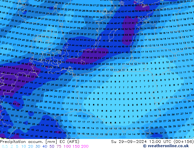 Precipitation accum. EC (AIFS) Dom 29.09.2024 12 UTC