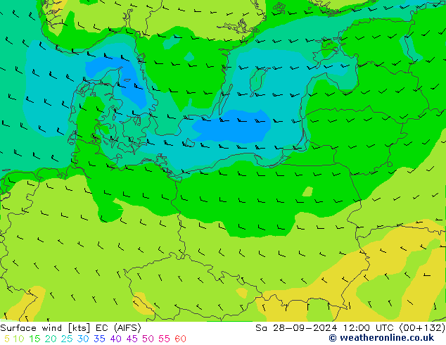 Vent 10 m EC (AIFS) sam 28.09.2024 12 UTC