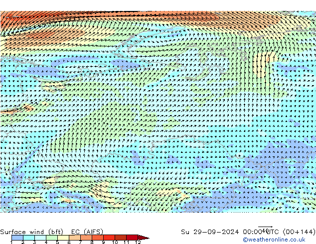 Rüzgar 10 m (bft) EC (AIFS) Paz 29.09.2024 00 UTC