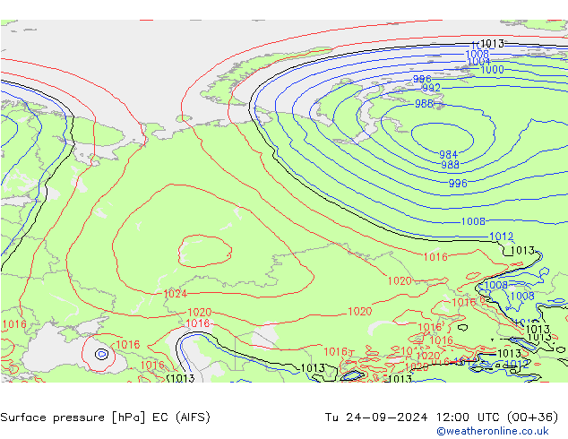 Surface pressure EC (AIFS) Tu 24.09.2024 12 UTC