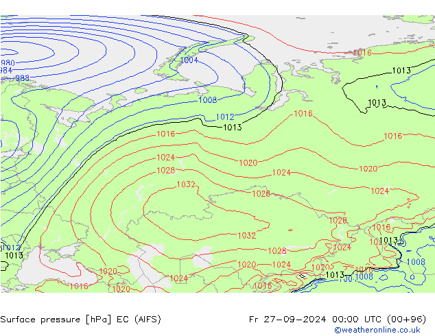 Pressione al suolo EC (AIFS) ven 27.09.2024 00 UTC