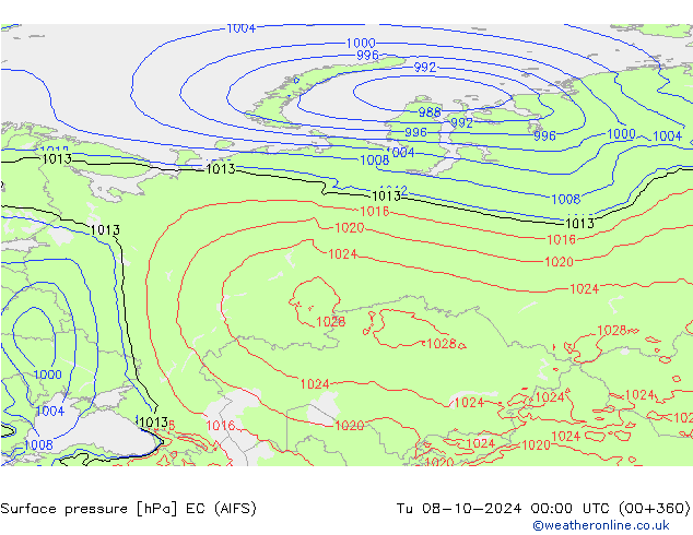 ciśnienie EC (AIFS) wto. 08.10.2024 00 UTC