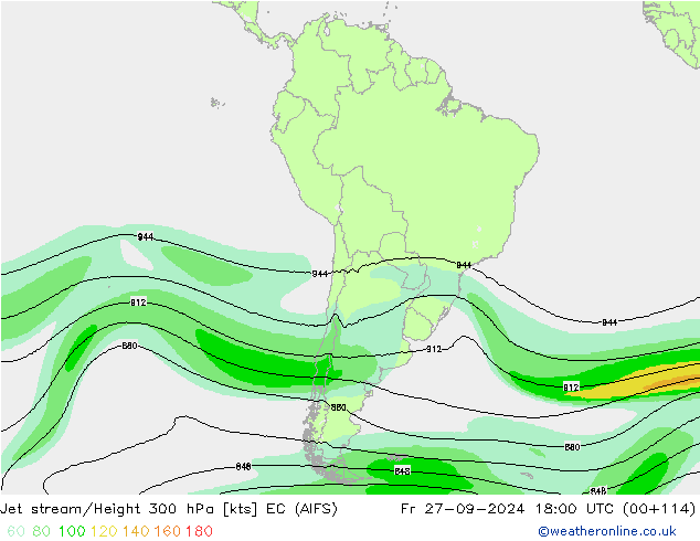 Jet stream/Height 300 hPa EC (AIFS) Pá 27.09.2024 18 UTC