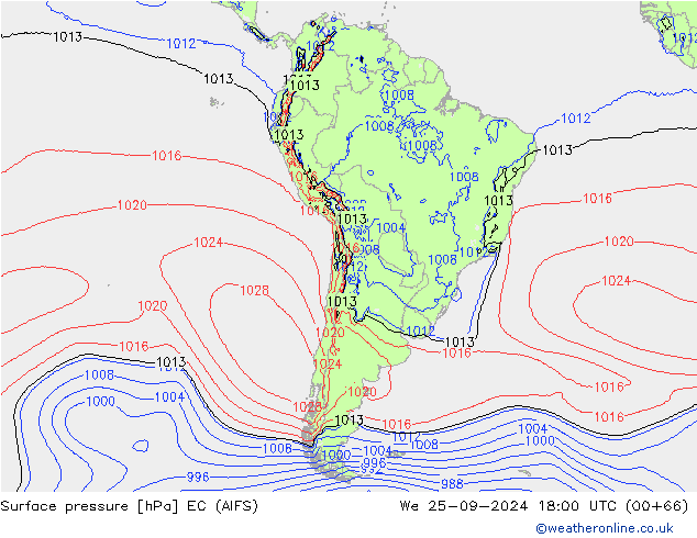 Surface pressure EC (AIFS) We 25.09.2024 18 UTC