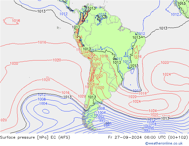 Atmosférický tlak EC (AIFS) Pá 27.09.2024 06 UTC