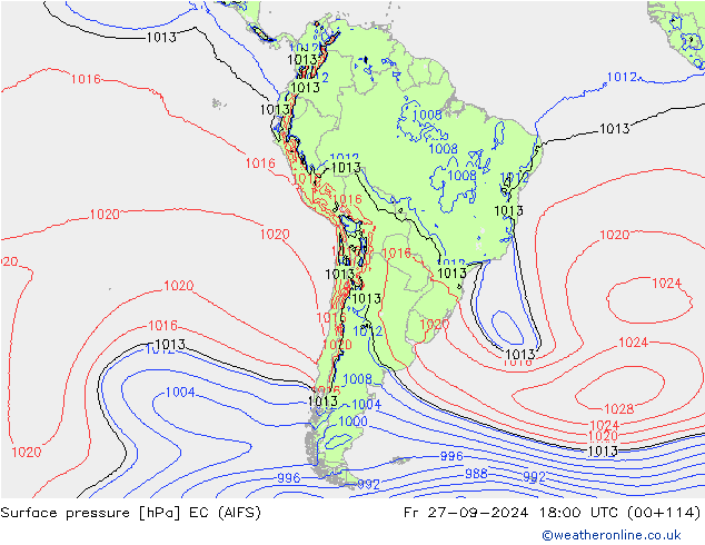 Presión superficial EC (AIFS) vie 27.09.2024 18 UTC