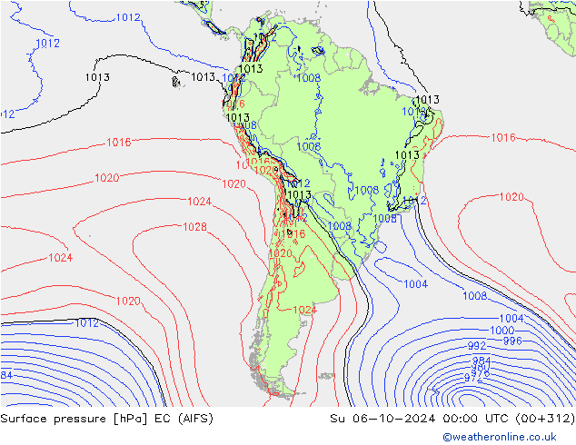 Atmosférický tlak EC (AIFS) Ne 06.10.2024 00 UTC