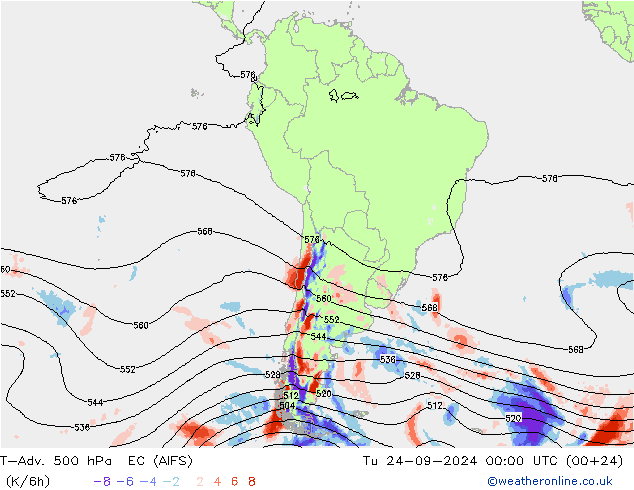 T-Adv. 500 hPa EC (AIFS) di 24.09.2024 00 UTC