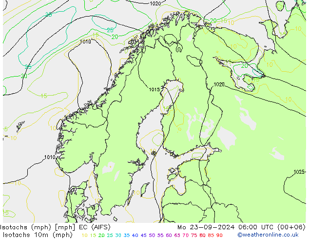 Isotachs (mph) EC (AIFS) lun 23.09.2024 06 UTC