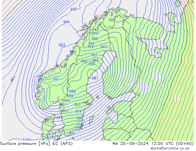 pression de l'air EC (AIFS) mer 25.09.2024 12 UTC