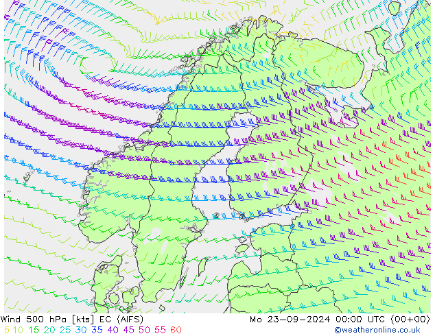 Wind 500 hPa EC (AIFS) Mo 23.09.2024 00 UTC