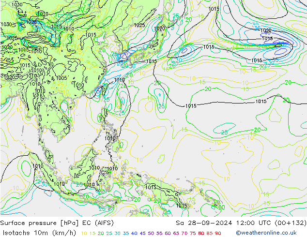 Isotaca (kph) EC (AIFS) sáb 28.09.2024 12 UTC