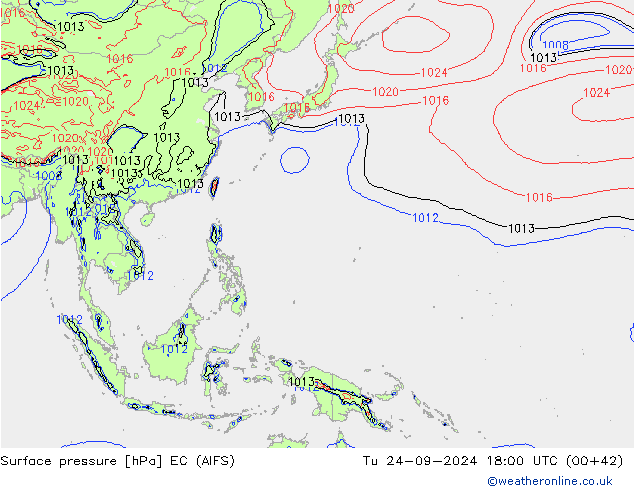 Pressione al suolo EC (AIFS) mar 24.09.2024 18 UTC