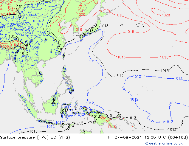 Atmosférický tlak EC (AIFS) Pá 27.09.2024 12 UTC