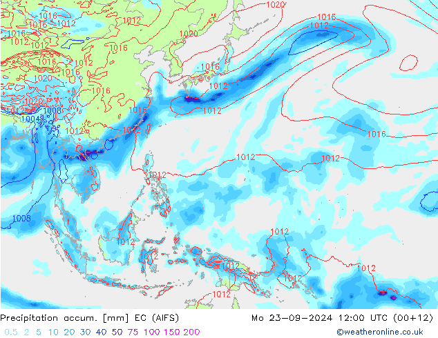 Precipitation accum. EC (AIFS) Seg 23.09.2024 12 UTC