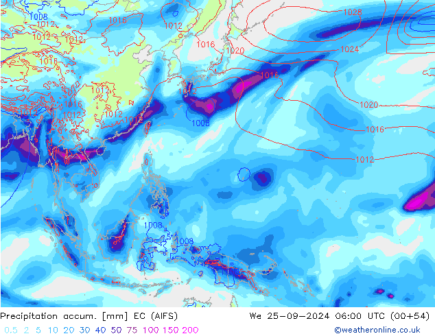 Precipitation accum. EC (AIFS) We 25.09.2024 06 UTC