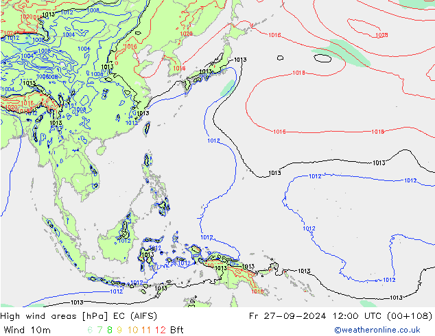 High wind areas EC (AIFS) Fr 27.09.2024 12 UTC