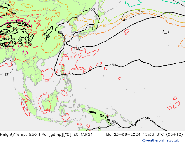 Géop./Temp. 850 hPa EC (AIFS) lun 23.09.2024 12 UTC