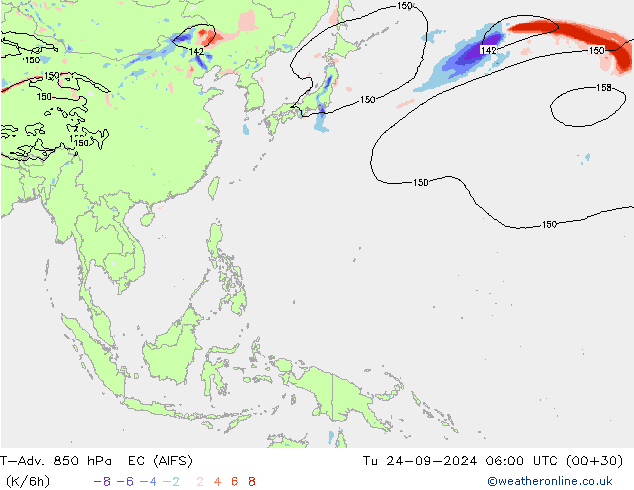 T-Adv. 850 hPa EC (AIFS) Út 24.09.2024 06 UTC