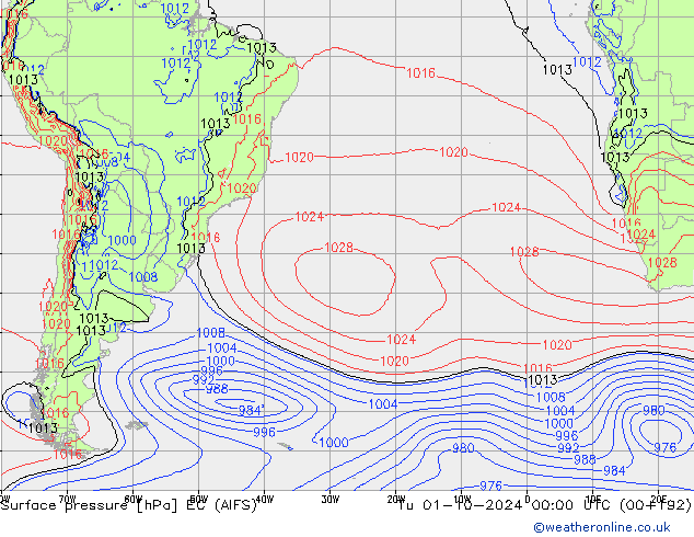 Surface pressure EC (AIFS) Tu 01.10.2024 00 UTC