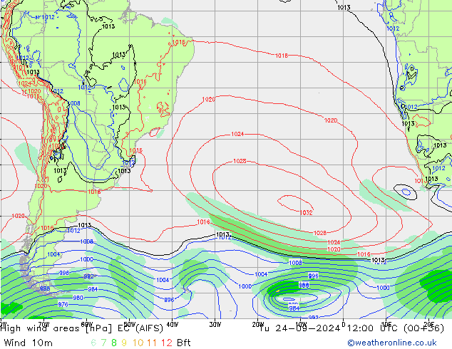 yüksek rüzgarlı alanlar EC (AIFS) Sa 24.09.2024 12 UTC