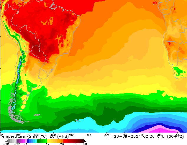 Temperature (2m) EC (AIFS) Th 26.09.2024 00 UTC