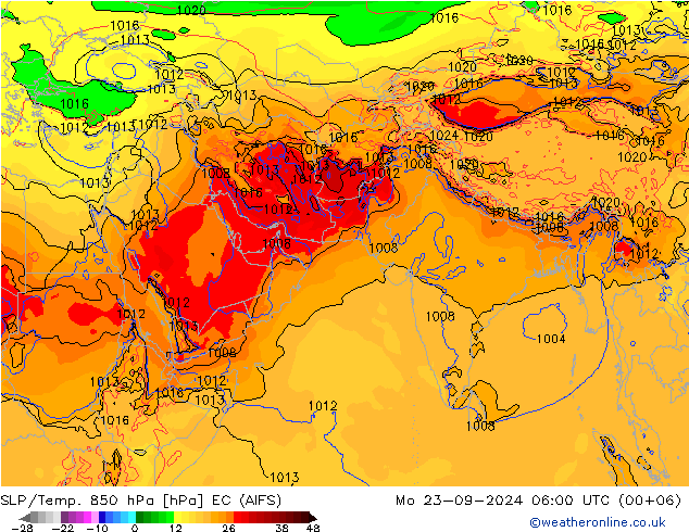 SLP/Temp. 850 hPa EC (AIFS) Po 23.09.2024 06 UTC