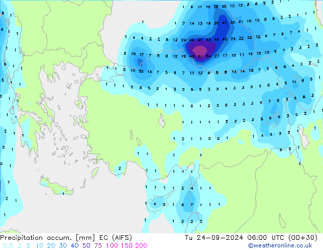 Precipitation accum. EC (AIFS)  24.09.2024 06 UTC