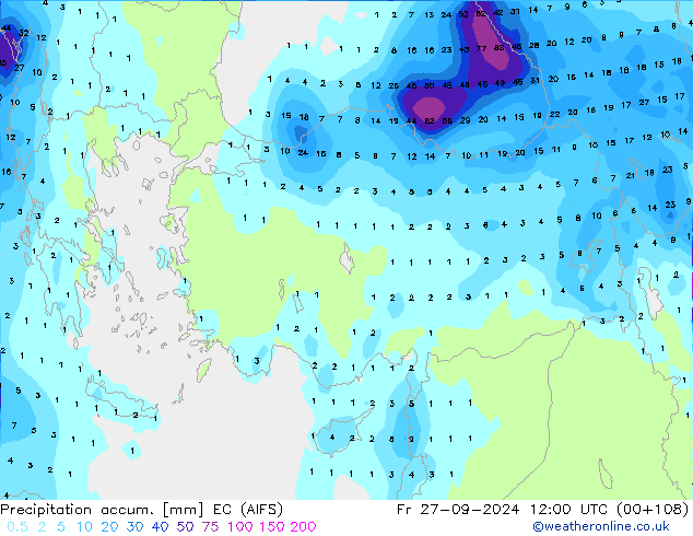 Toplam Yağış EC (AIFS) Cu 27.09.2024 12 UTC