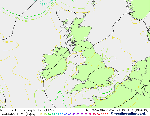 Isotachen (mph) EC (AIFS) ma 23.09.2024 06 UTC