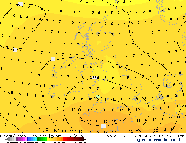 Height/Temp. 925 hPa EC (AIFS) Mo 30.09.2024 00 UTC