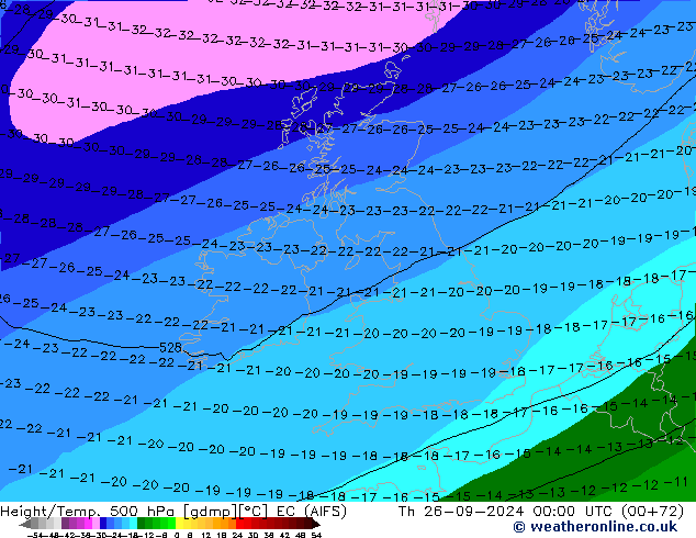 Height/Temp. 500 hPa EC (AIFS) Qui 26.09.2024 00 UTC